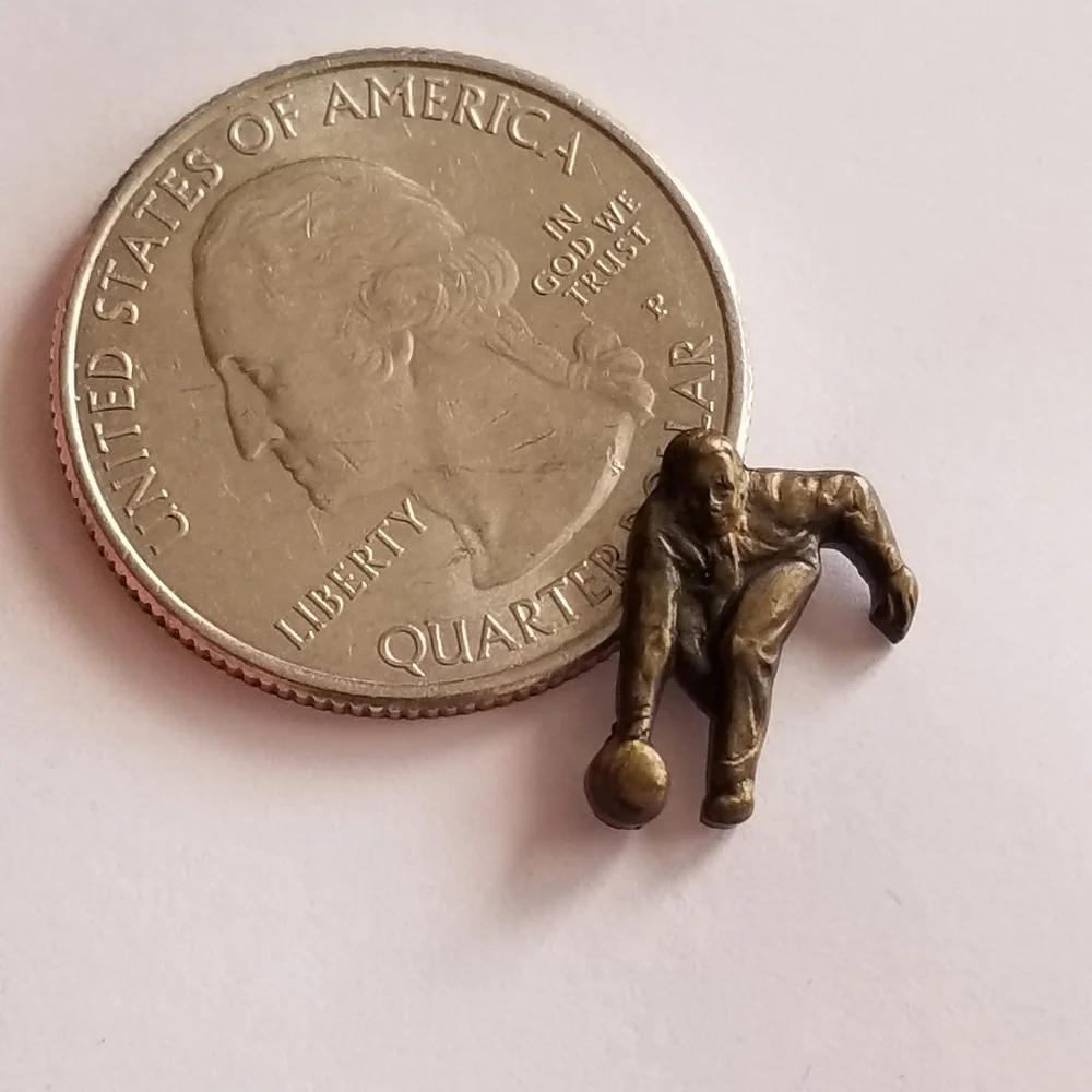 Vintage bowler pin tiny bowling man bronze - gold tone bowl brooch